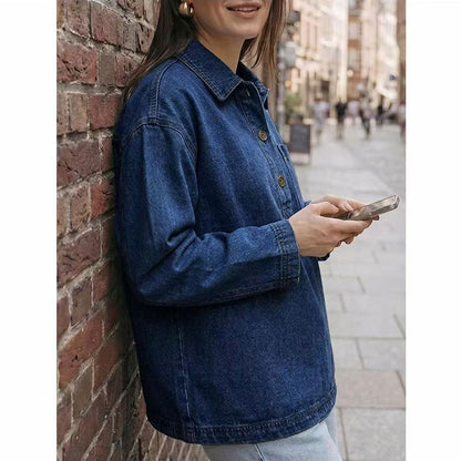 Denim Blouse Dames Met Lange Mouwen – Verbleekte Spijkerlook