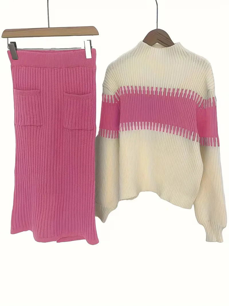 Tweedelige Ribgebreide Set Dames – Trui & Bijpassende Rok