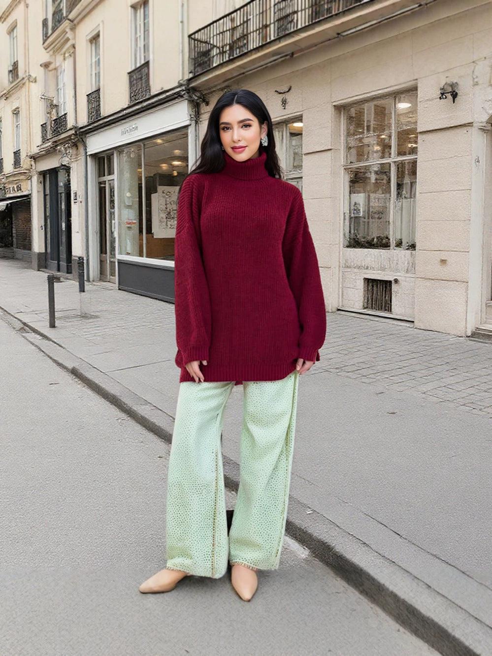Oversized Coltrui Dames – Halflange Gebreide Top Met Rolcol
