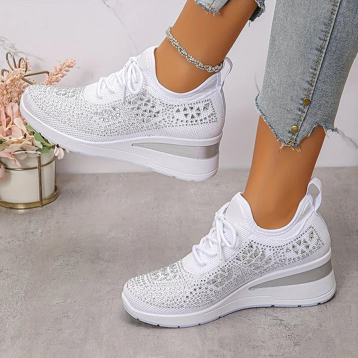 Platform Sneakers Dames – Veterschoenen Met Strass