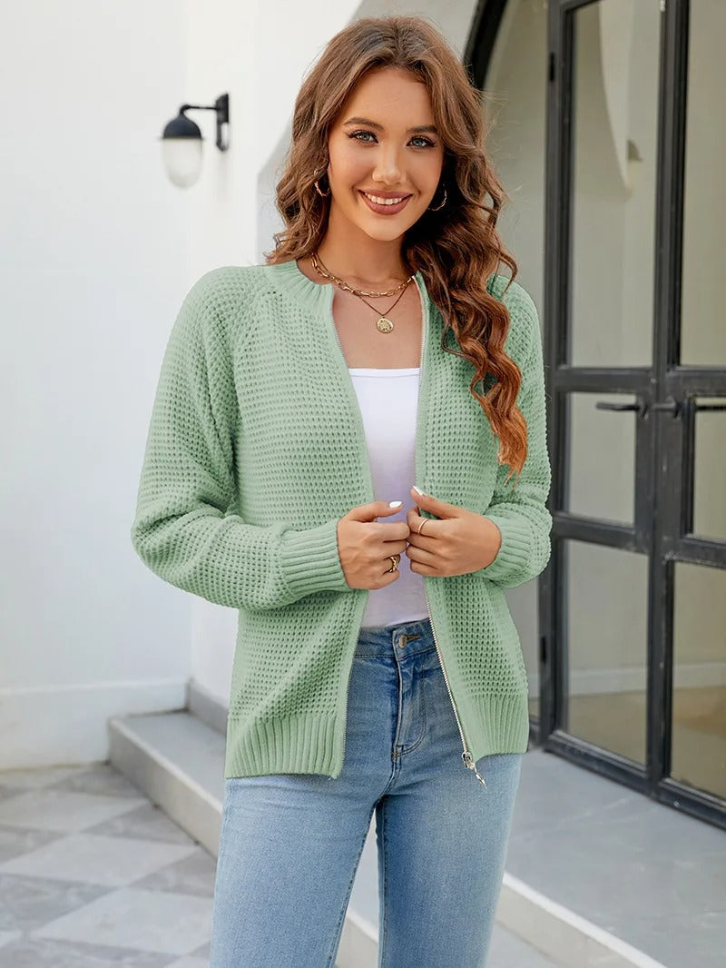 Kort Vest Dames Met Rits – Cardigan Met Lange Mouwen