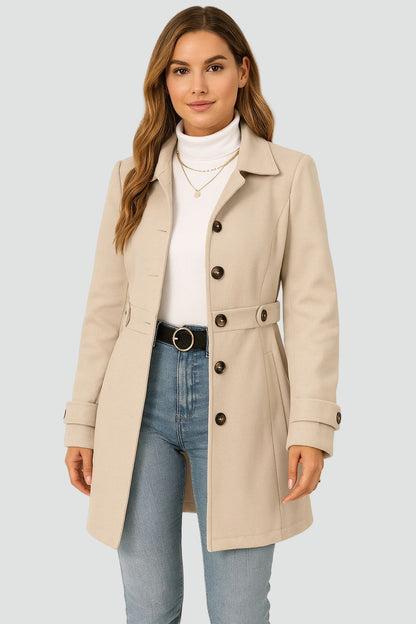 Warme Getailleerde Dames Trenchcoat Met Dubbele Knoopsluiting