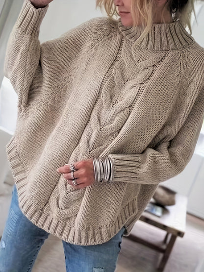Oversized Dames Trui Met Kabelpatroon En Lange Mouwen