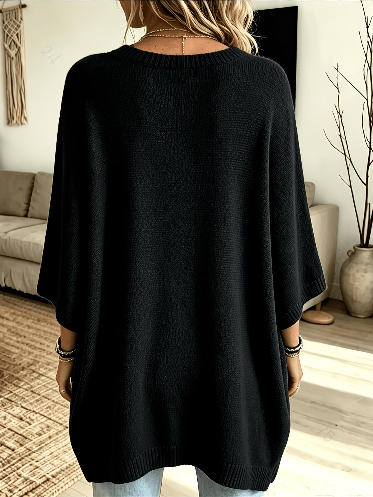 Oversized Trui Dames – Fijngebreide Trui Met Vleermuismouwen