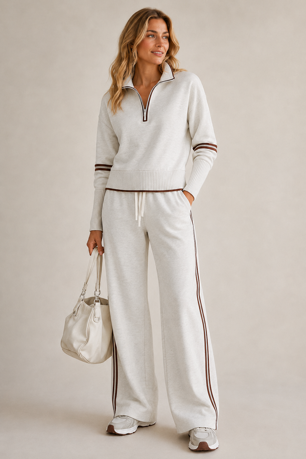 Dames Co-ord Set Met Halve Rits En Joggingbroek