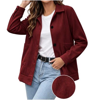 Casual Corduroy Jas Dames – Jasje Met Ribstructuur