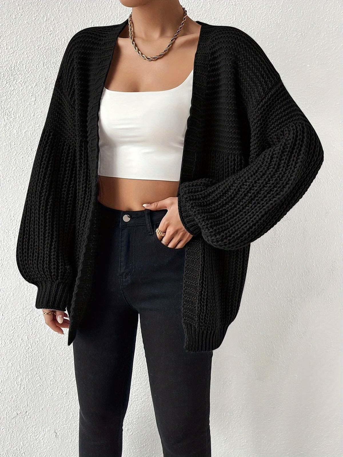 Grofgebreid Vest Dames – Open Cardigan Met Ballonmouwen
