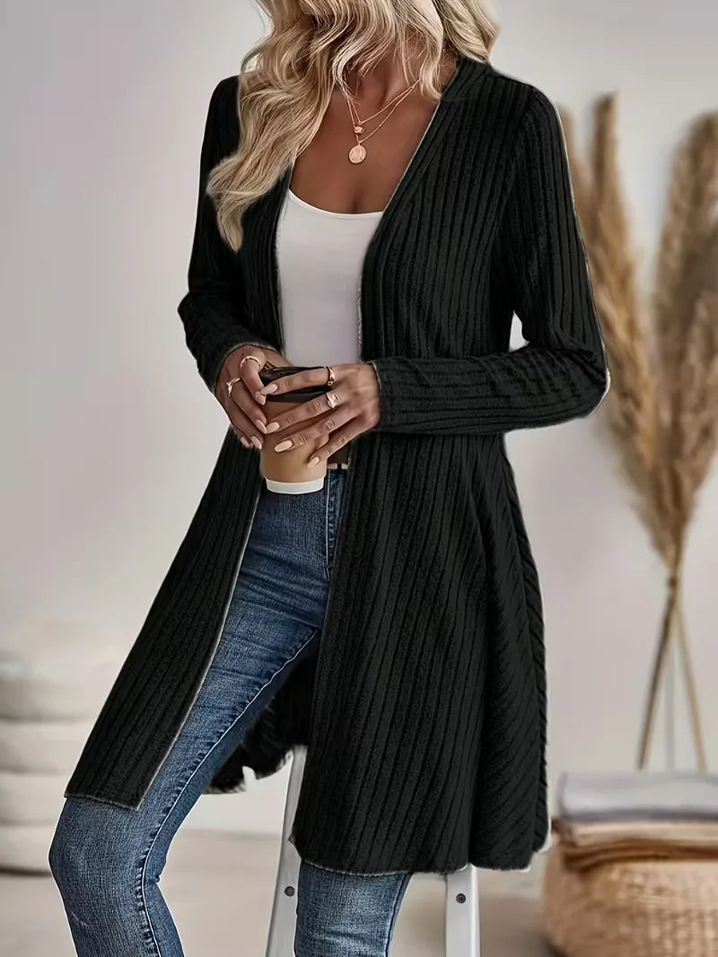 Lang Vest Dames – Gebreide Cardigan Met V-Hals