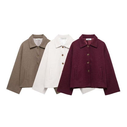 Oversized Dames Korte Wollen Jas Met Wijde Mouwen
