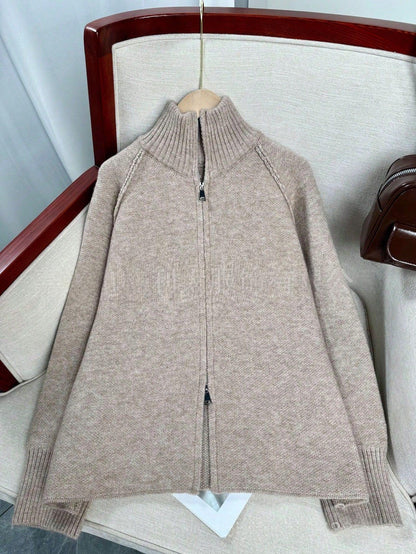 Oversized Dames Vest Met Geribde Kraag En Lange Mouwen