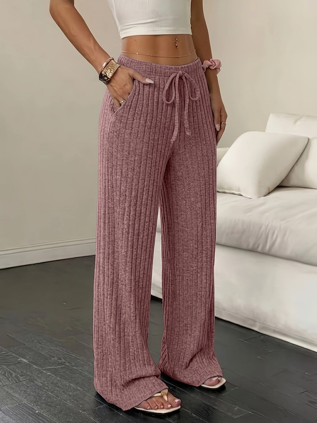 Ribgebreide Broek Dames – Pantalon Met Wijde Pijpen