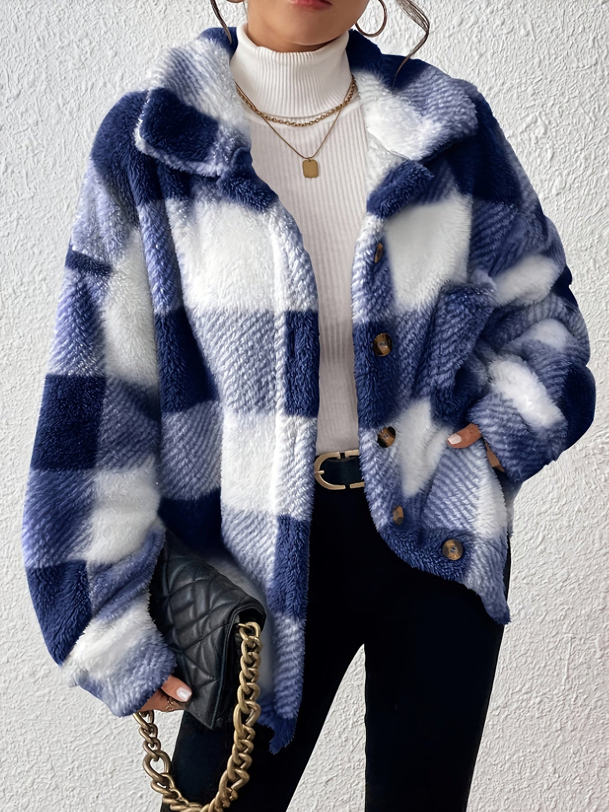Oversized Geruite Fleece Jas Dames – Jasje Met Knopen