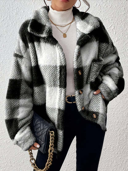 Oversized Geruite Fleece Jas Dames – Jasje Met Knopen