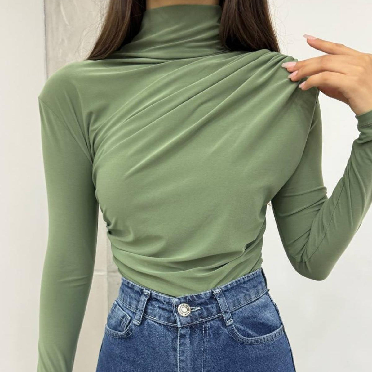 Gedrapeerde Blouse Dames – Longsleeve Met Col