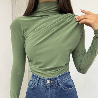 Gedrapeerde Blouse Dames – Longsleeve Met Col