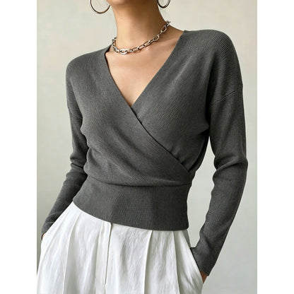 Korte Overslagtrui Dames – Cropped Sweater Met Lange Mouwen