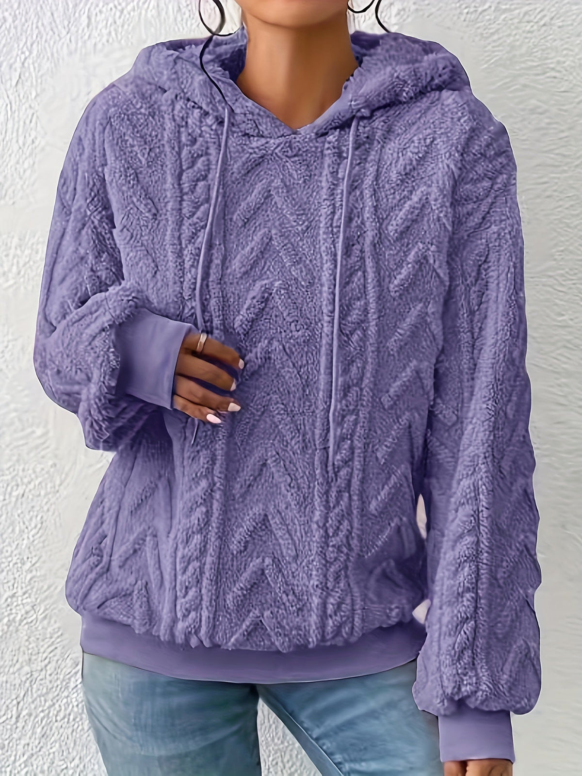 Fleece Hoodie Dames – Kabelpatroon & Capuchon