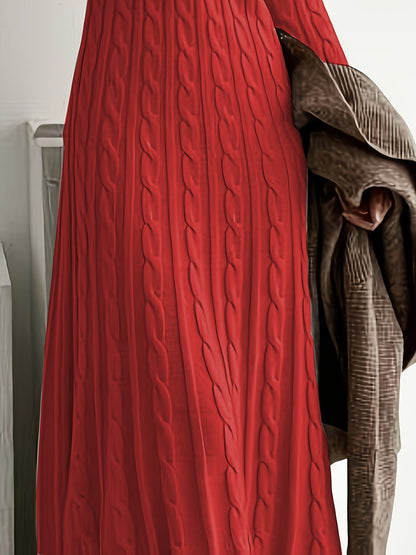 Maxi Sweaterjurk Dames – Lange Gebreide Jurk Met Kabelpatroon