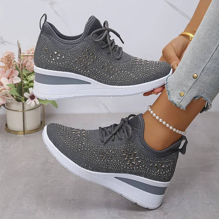 Platform Sneakers Dames – Veterschoenen Met Strass