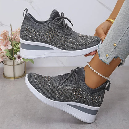 Platform Sneakers Dames – Veterschoenen Met Strass