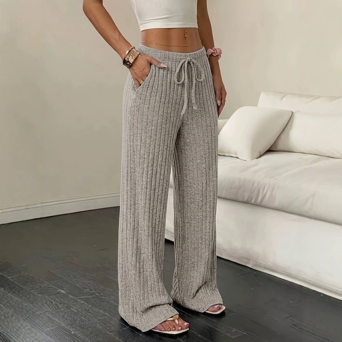 Ribgebreide Broek Dames – Pantalon Met Wijde Pijpen