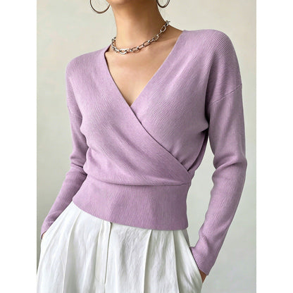 Korte Overslagtrui Dames – Cropped Sweater Met Lange Mouwen