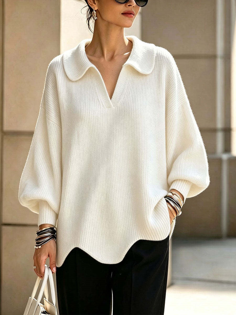 Oversized Trui Dames Met V-Hals – Sweater Met Ballonmouwen