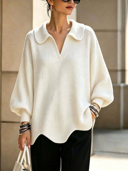 Oversized Trui Dames Met V-Hals – Sweater Met Ballonmouwen