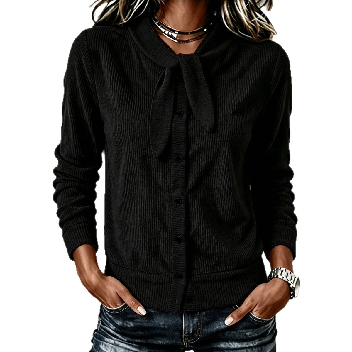 Corduroy Vest Dames – Cardigan Met Strik En Knopen