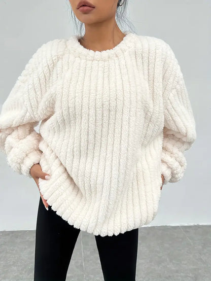Oversized Fleece Sweater Dames – Losvallende Trui Met Ronde Hals