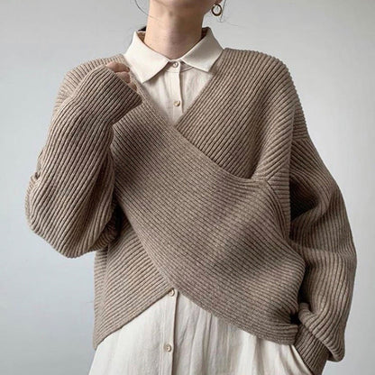 Gebreide Overslagtrui Dames – Sweater Met Gekruist Voorpand