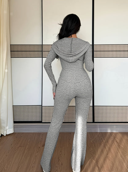 Loungewear Set Dames – Ribgebreid Vest & Wijde Broek