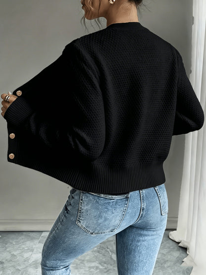 Dames Gebreid Korte Cardigan Met Kabelpatroon En Gouden Knopen