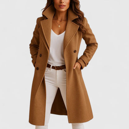 Elegante Wollen Jas Voor Dames Met Reverskraag En Dubbele Knoopsluiting