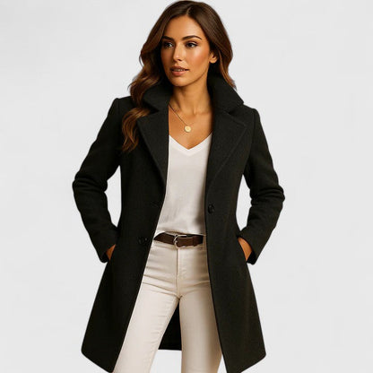 Elegante Wollen Jas Voor Dames Met Reverskraag En Dubbele Knoopsluiting