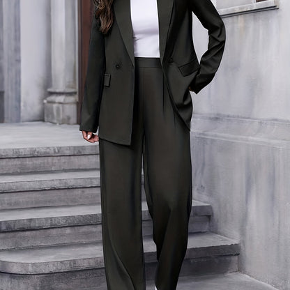 Elegante Dames Blazer Set Met Wijde Pantalon