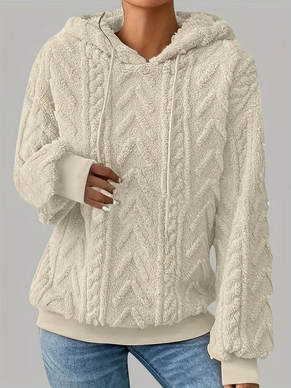 Fleece Hoodie Dames – Kabelpatroon & Capuchon