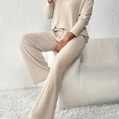 Huispak Dames – Ribgebreide Set Met Wijde Broek