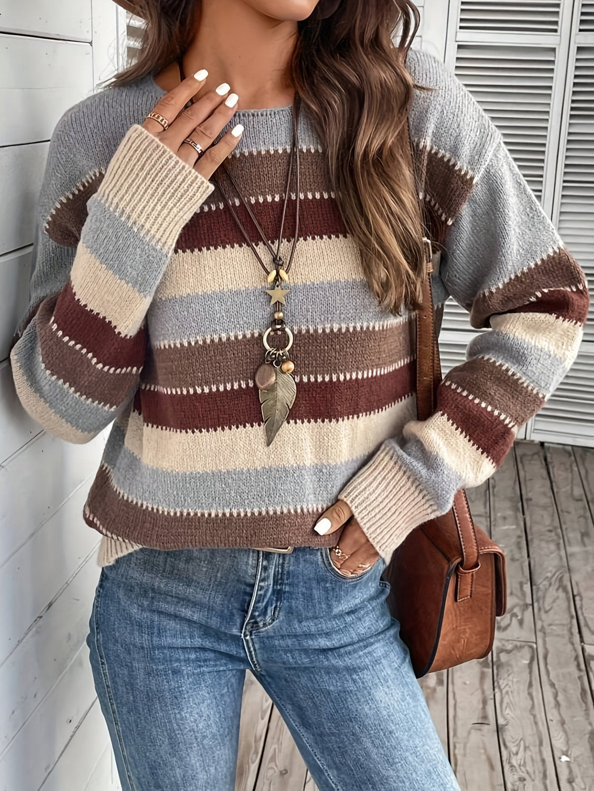 Gestreepte Trui Dames – Sweater Met Ronde Hals
