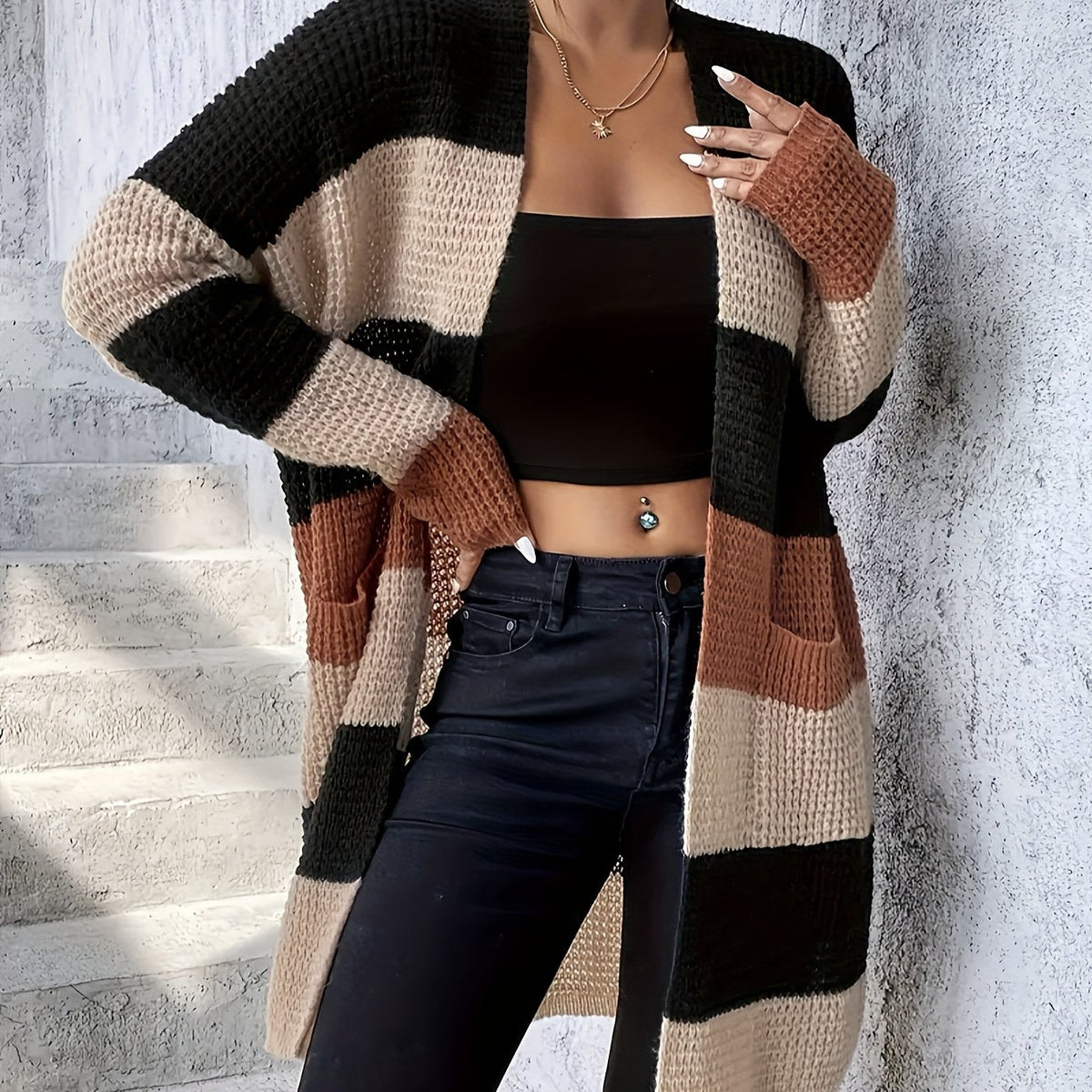 Lang Vest Dames – Lange Cardigan Met Colorblock