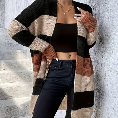 Lang Vest Dames – Lange Cardigan Met Colorblock