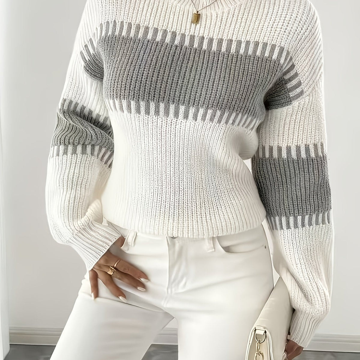 Gestreepte Trui Dames – Sweater Met Colorblock Patroon