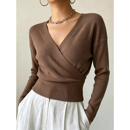 Korte Overslagtrui Dames – Cropped Sweater Met Lange Mouwen