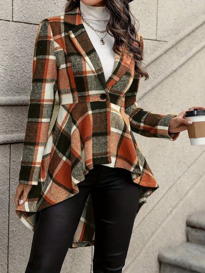 Geruit Jasje Dames – Getailleerde Blazer Met Drapering
