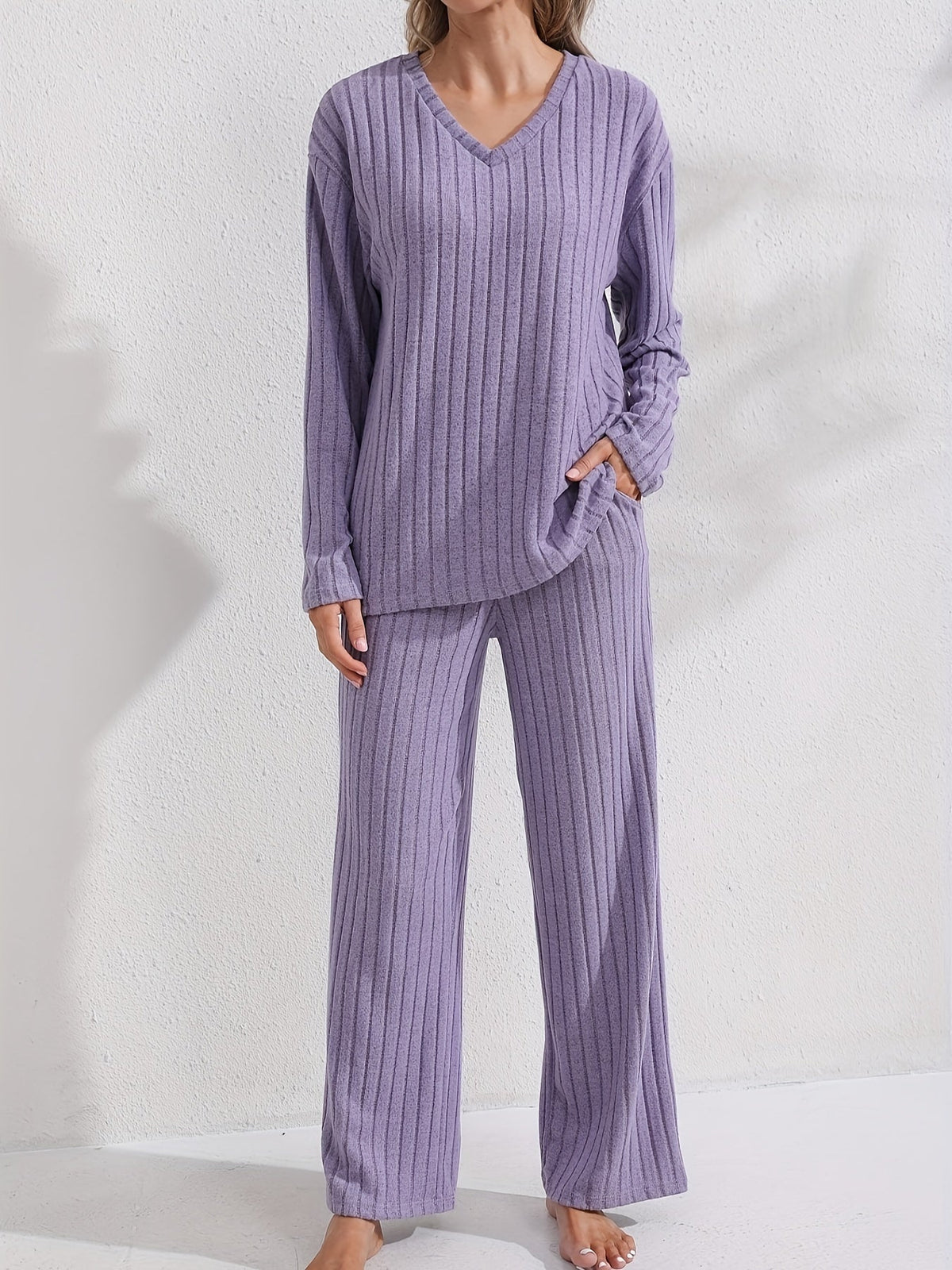 Loungewear Set Dames – Ribgebreide Top & Wijde Broek