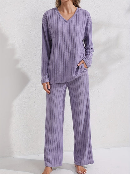 Loungewear Set Dames – Ribgebreide Top & Wijde Broek
