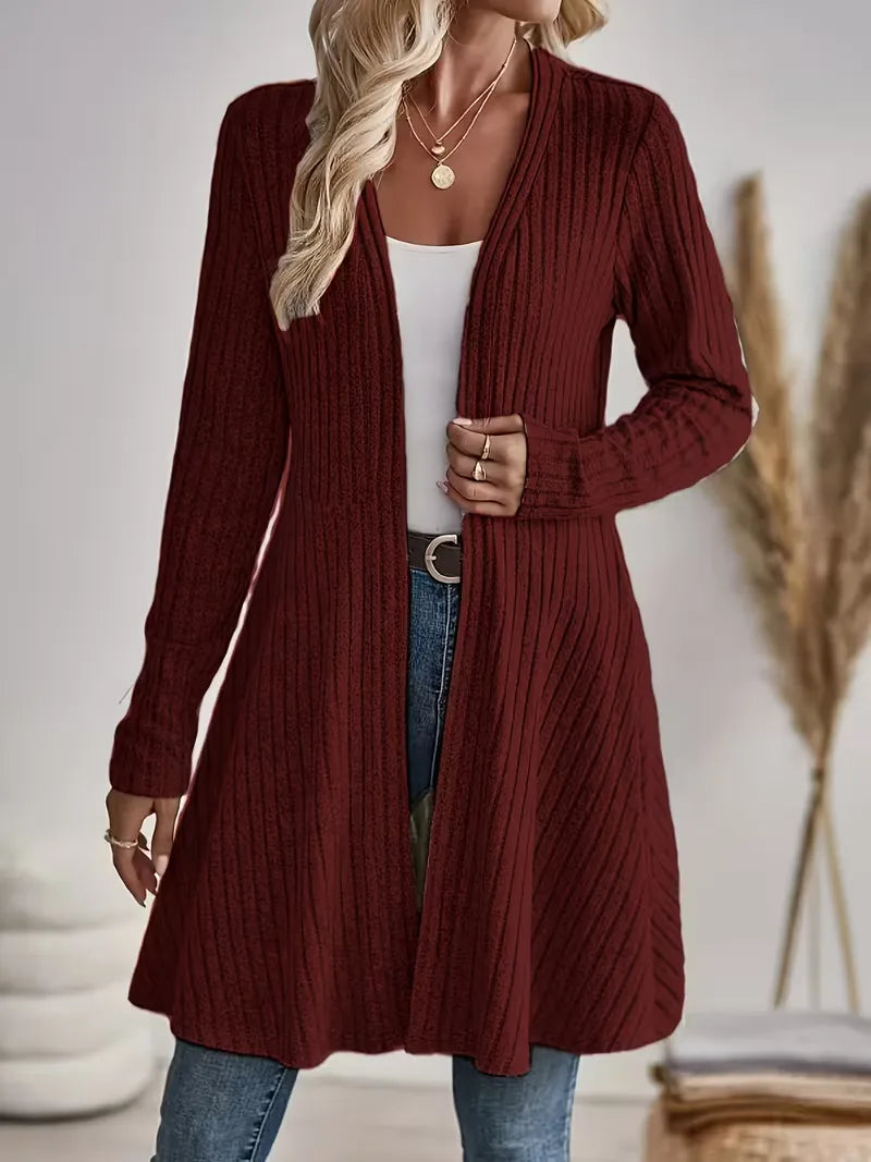 Lang Vest Dames – Gebreide Cardigan Met V-Hals