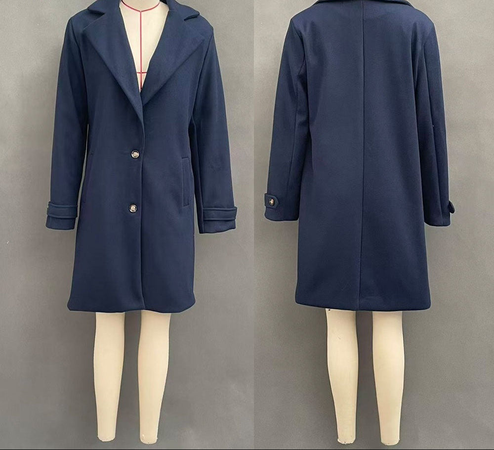 Chique Mantel Dames – Halflange Vintage Jas Met Revers