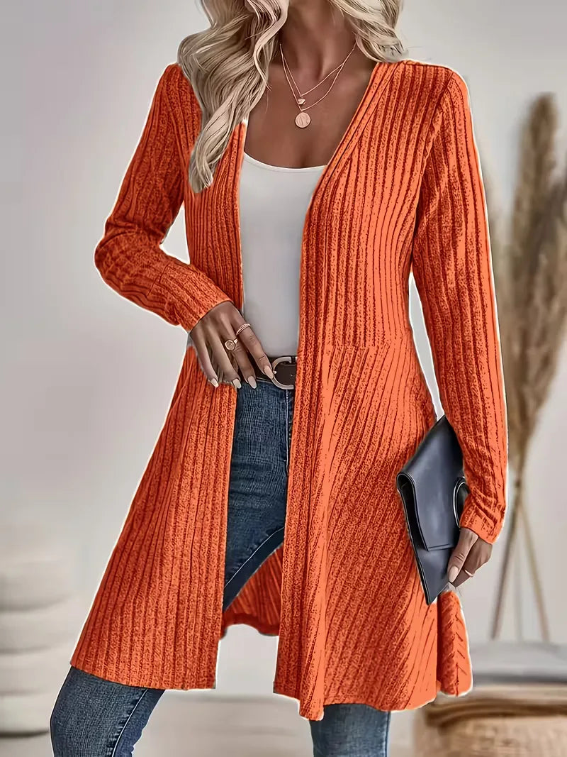 Lang Vest Dames – Gebreide Cardigan Met V-Hals