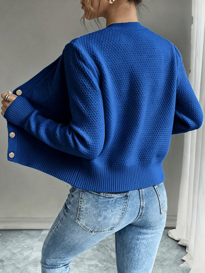 Dames Gebreid Korte Cardigan Met Kabelpatroon En Gouden Knopen